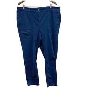 J Jill Pants Womens 20 Blue Cargo Elastic Waist Ankle Straight Leg Stretch Plus